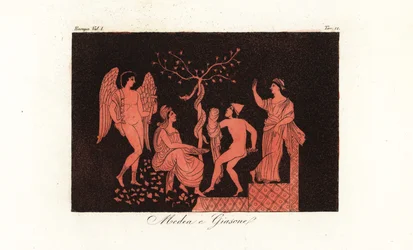 Representación de Medea y Jasón de la mitología griega