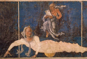 Virgo con decano, escena del mes de agosto, hacia 1470, atribuida a Cosimo Tura