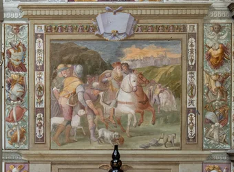 Escena de caza, de las Escrituras de Godofredo de Bouillon, c.1589-94 (fresco)