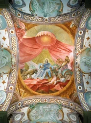 Monasterio Saint Emmeran, desde 1812 residencia de los príncipes Thurn und Taxis: Fresco del techo de la biblioteca, Rey Salomón ... (fresco)