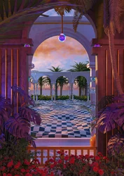 Puesta de sol en un arco exótico