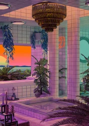 Piscina al atardecer al estilo vaporwave