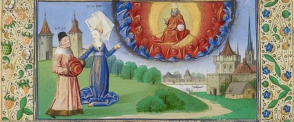 La filosofía enseña a Boecio sobre el papel de Dios. Alrededor de 1460-70