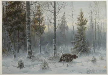 Oso en el bosque de invierno