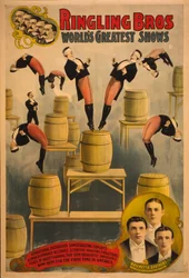 Ringling Bros, los espectáculos más grandes del mundo, hermanos Raschetta, maravillosos voladores de volteretas, c. 1900