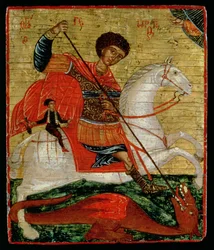 Icono de San Jorge y el Dragón (pan de oro y témpera sobre tabla)