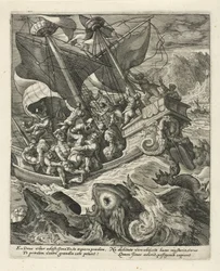 Jonás es arrojado por la borda por los marineros Historia de Jonás (título de la serie)