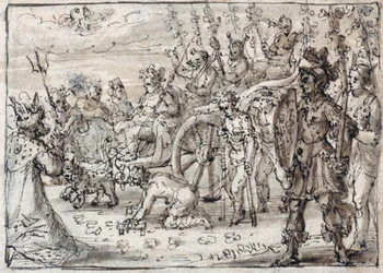 Entrada triunfal del Bacchus indio en Tebas (tinta y lavado marrón sobre papel)