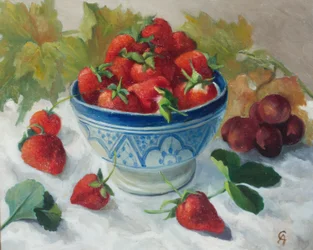 Fresas en un cuenco azul