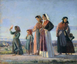 Regresando de misa, circa 1865, por Cristiano Banti (1824-1904)