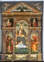 Virgen coronada con el Niño y ángeles, San Pablo, San Pedro