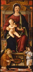 La Virgen y el Niño entronizados con dos ángeles músicos