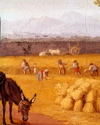 Cosecha cerca de Caserte Detalle. Pintura de Cristoforo Kneip (siglo XVIII) amigo de Goethe. Siglo XVIII Nápoles Museo Nazionale di San Martino