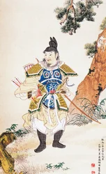 Samurai, grabado de arte ukiyo-e, escuela de Tosa, grabado en madera, civilización japonesa, periodo Edo