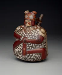 Vasija que representa a un guerrero herido, Periodo Intermedio Temprano, Fase Nazca 7, c.500-600