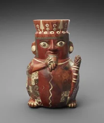 Jarra figurativa con flauta de pan y garrote, c. 600-1000 d.C.