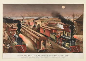 Escena nocturna en un cruce ferroviario americano