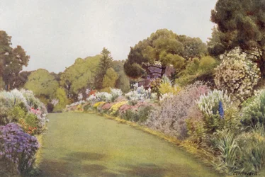 The Borders on the Lawn en Swiss Cottage, Osborne (litografia en color)