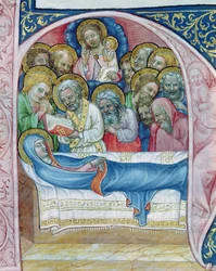 Ms XIII A 12 Entierro de la Virgen, de Liber Viaticus por Jean de Stredy, después de 1360