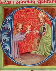 El autor ofreciendo su libro a Carlos IV (1316-78) de Bohemia, de Opus Ruralium Commodorum por Pietro de Crescenzi (1230-1321)