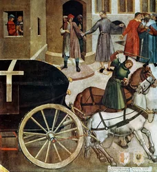 El coche fúnebre, detalle de la Vida de San Wenceslao en la Capilla
