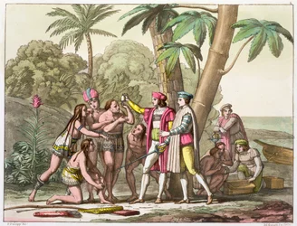 Cristóbal Colón con nativos americanos, 1492-1503 c. 1820-1839