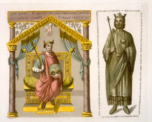 HRE Carlos II (el Calvo) en el trono, después de un manuscrito en la Biblioteca Colberg, placa 6 de 