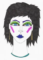 Chica de ojos azulesCabello azul (rotulador sobre papel)
