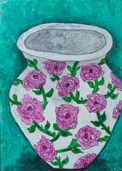 Jarrón con rosas rosas
