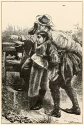 El evangelista señala el camino de El progreso del peregrino de este mundo al venidero por John Bunyan (1628-1688) ilustración de Thomas Dalziel (1823-1906)