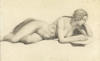 Estudio de un desnudo femenino leyendo (lápiz sobre papel)