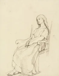 Estudio de una joven sentada (pluma y tinta y grafito sobre papel)