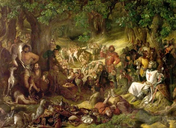 Robin Hood y sus hombres alegres entretienen a Ricardo Corazón de León en el bosque de Sherwood