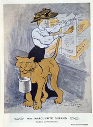 Marguerite Durand pegando su cartel electoral, ilustración de 
