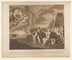 Alegoría del matrimonio (probablemente) de Federico Guillermo III de Prusia con Luisa de Mecklemburgo-Strelitz, 1793
Den Brennen gewidmet (título en el objeto)