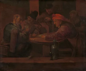 Hombres jugando a las cartas en una taberna, c.1660-1680 (óleo sobre tabla)