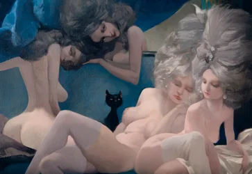 La joven novia y sus amigos (detalle), de Barba Azul por Charles Perrault