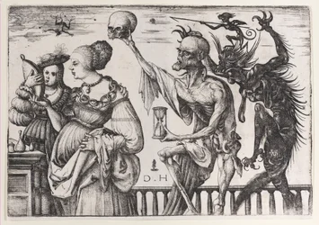 La muerte y el diablo sorprendiendo a dos mujeres
