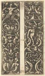 Ornamento con sirenas y ornamento con genio