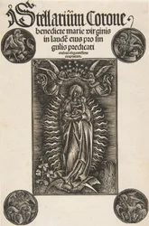 Virgen en una media luna, portada de Pelbartus de Temesvar: Stellarium corone Schr. 2869..., 1502