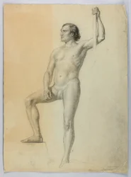 Dibujo, Desnudo masculino con un pie en un escalón, 1858