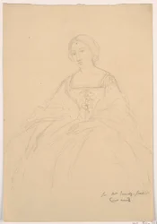 Dibujo, Sra. Sheppard Gandy sentada; reverso: Boceto lineal, 1859