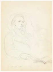 Dibujo, Bocetos para "Lección de caridad" y retrato de Peter Richards, Jr., 1849