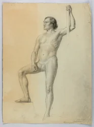 Desnudo masculino con un pie en un escalón