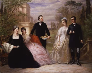 La familia Field en un jardín