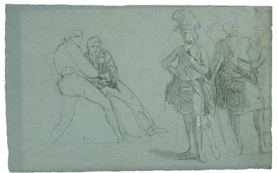 Estudio para El sitio de Gibraltar (Estudio del teniente coronel Lindsay y figuras tirando de una cuerda), c. 1786-1787