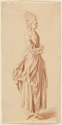 Dama de pie con vestido de día