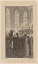 Bunkel en una capilla durante la oración matutina, página 3 de «Vida, observaciones y opiniones de Johann Bunkel»