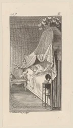 César quiere saltar a la cama de la señorita Charlotte, que está durmiendo.