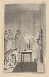 Clarisse amenaza con apuñalarse con un cuchillo para protegerse de la deshonra que le ha infligido Lovelace.